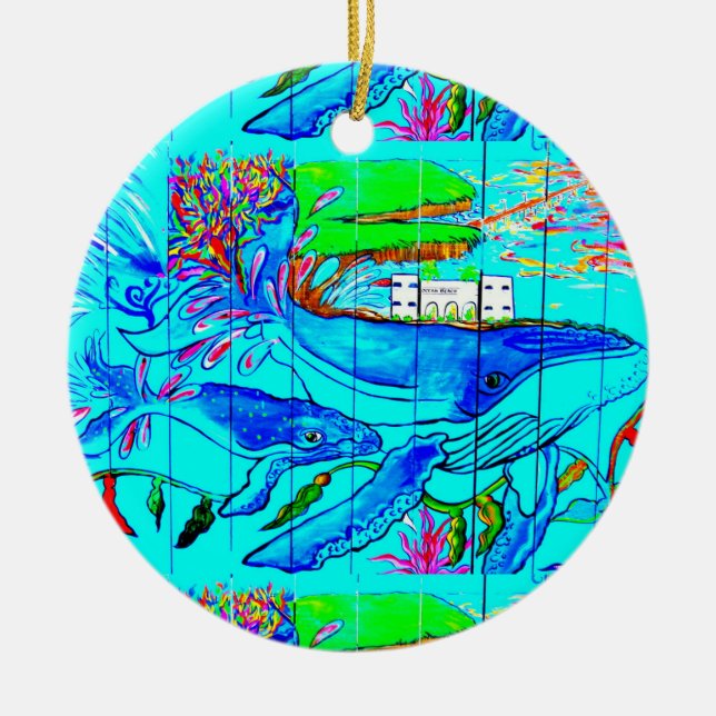 Wale und Delphinverzierung Keramik Ornament (Vorne)