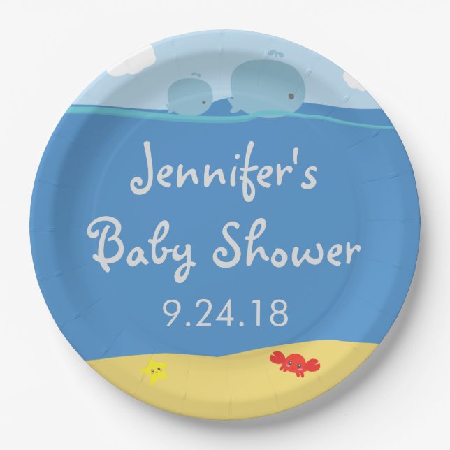 Wale unter den Sea Baby Shower Paper-Tellern Pappteller (Vorderseite)