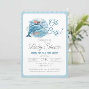 Wale Watercolor Oh Boy Baby Dusche Einladung