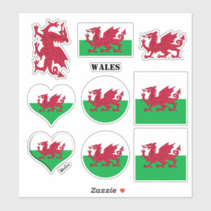 Wales Aufkleber & Walisische Flagge, Herz / Sport