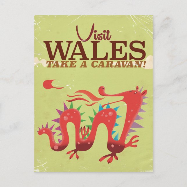 Wales Caravan Vacation Vintage Poster Postkarte (Vorderseite)