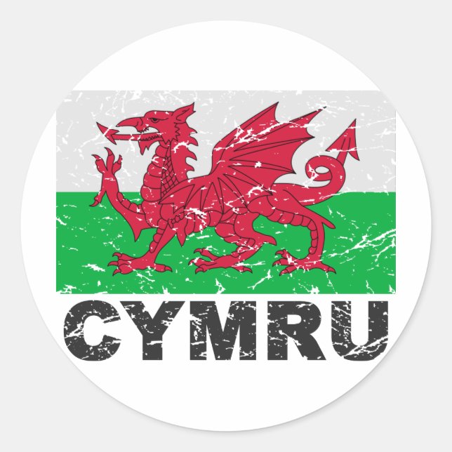 Wales CYMRU Vintag Flag Runder Aufkleber (Vorderseite)
