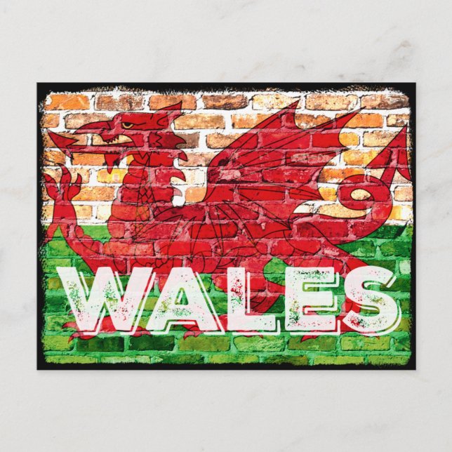 Wales Flag auf Brick Postkarte (Vorderseite)
