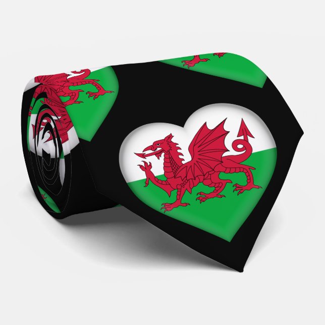 Wales Flag Farben Herzmuster Neck Tie Krawatte (Gerollt)