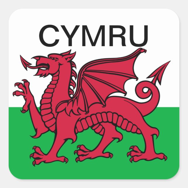 Wales Flag Weltmeisterschaft 2022 Roter Drache Cym Quadratischer Aufkleber (Vorderseite)