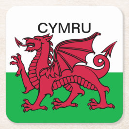 Wales Flag Weltmeisterschaft 2022 Roter Drache Cym Rechteckiger Pappuntersetzer