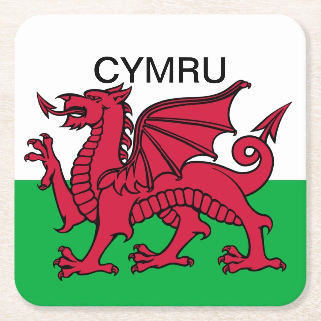 Wales Flag Weltmeisterschaft 2022 Roter Drache Cym Rechteckiger Pappuntersetzer (Vorderseite)