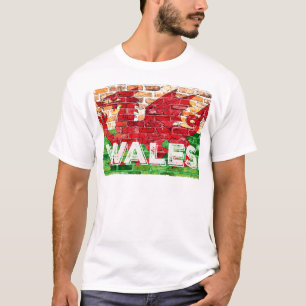 Wales-Flagge auf Ziegel T-Shirt
