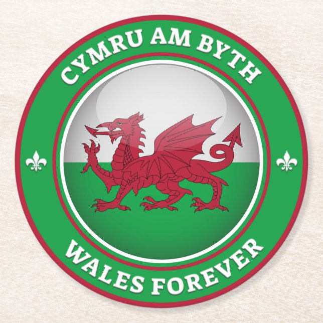Wales Forever Runder Pappuntersetzer (Vorderseite)