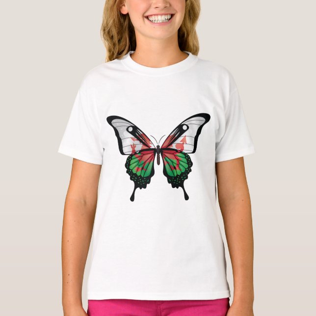 Wales Frack Butterfly Flag Sticker T-Shirt (Vorderseite)