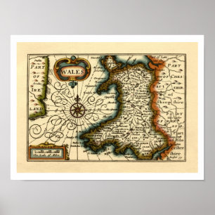 Wales - Historische Altantiquarische Britische Atl Poster