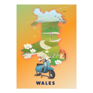 Wales-Karte Vintage-Reiseposter Fotodruck