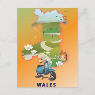 Wales-Karte Vintage-Reiseposter Postkarte