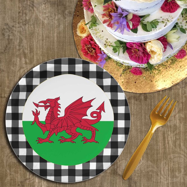 Wales Plate, Büffel kariert & Walisische Flagge Pappteller (Von Creator hochgeladen)