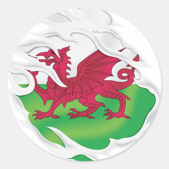 Wales Ripped Flag Classic Round Sticker (Vorderseite)