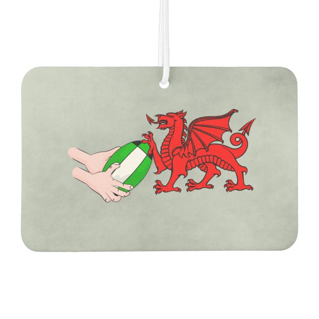Wales Rugby Team Dragon mit Rugby Ball Autolufterfrischer (Vorderseite)