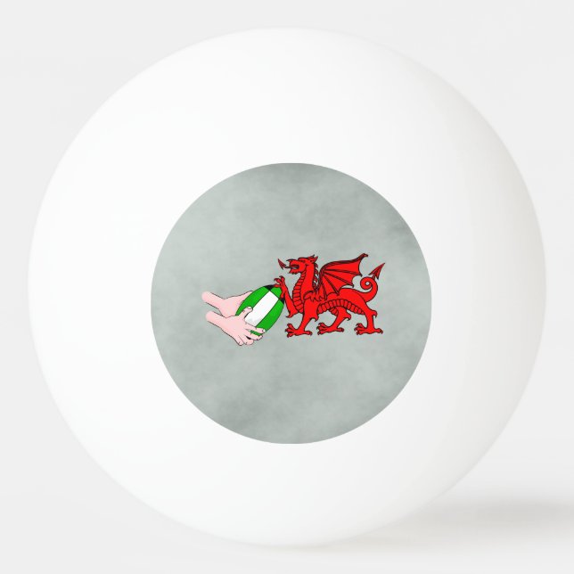 Wales Rugby Team Dragon mit Rugby Ball Tischtennisball (Vorderseite)