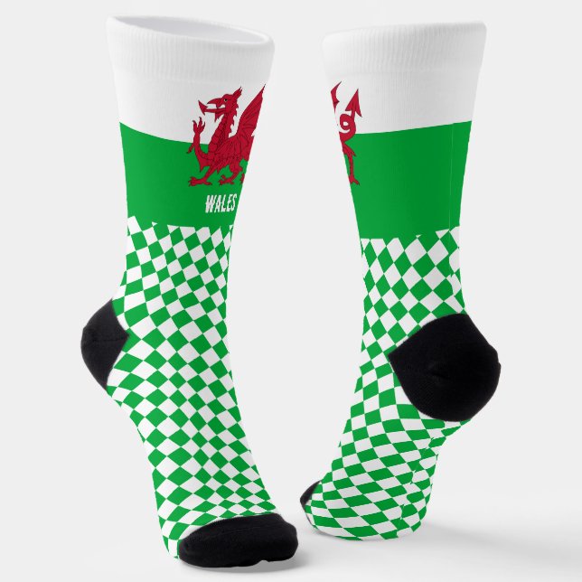 Wales Socken, Walisische Flagge, Cymru Mode / spor Socken (Gewinkelt)