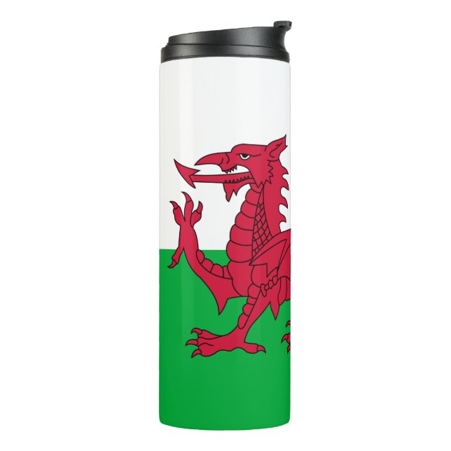 Wales Travel Mug, Cymru Dragon, walisische Flagge Thermosbecher (Nach links gedreht)