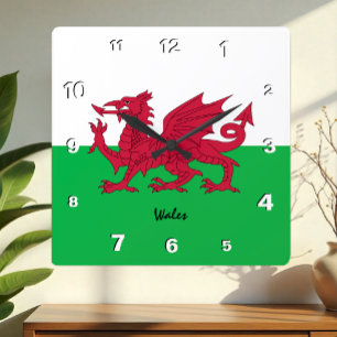 Wales-Uhr, patriotische Zuhause, walisische Flagge Quadratische Wanduhr