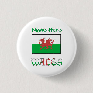 Wales und walisische Flagge Grüne Personalisierung Button