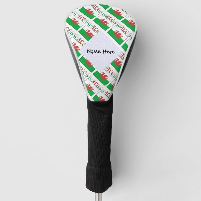 Wales und Walisische Flagge Personalisiert geteert Golf Headcover (Vorderseite)