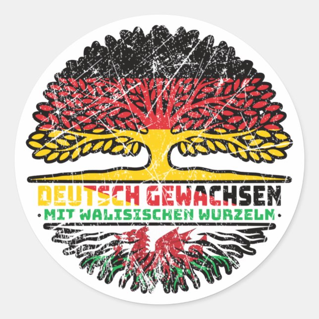 Wales Walisisch Deutsch Deutschland Baum Wurzel Runder Aufkleber (Vorderseite)