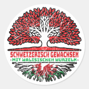 Wales Walisisch Schweizer Schweiz Baum Wurzel Flag Runder Aufkleber