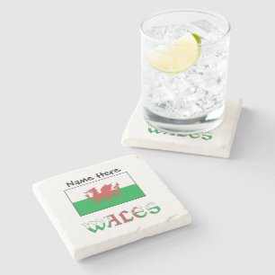 Wales Walisische Flagge Personalisierter Name Steinuntersetzer