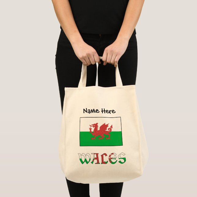 Wales Welsh Flag Black Personalization Tragetasche (Vorderseite (Produkt))