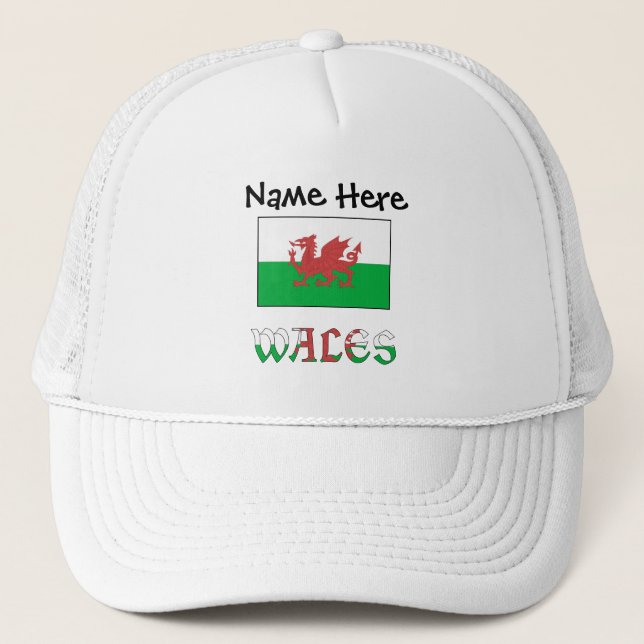 Wales Welsh Flag Black Personalization Truckerkappe (Vorderseite)