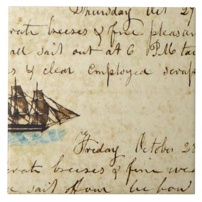 Walfangschiff-Logbuch Nantucket 1841 Fliese (Vorderseite)