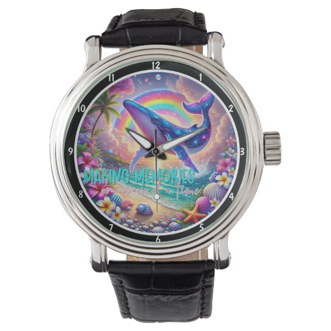 Walfisch-Motiv Deko-Ozean, Muscheln, Regenbogen Armbanduhr (Vorderseite)