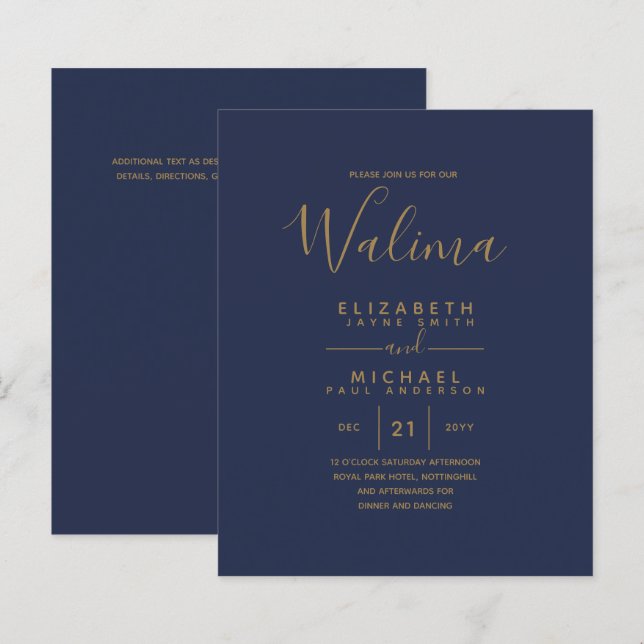WALIMA Budget Navy Blue Gold Bilingual Wedding (Vorne/Hinten)