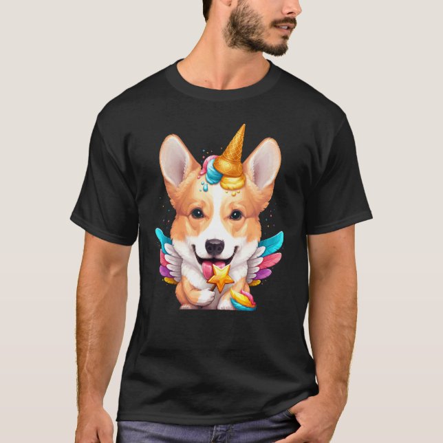 Waliser Corgi Eiscreme Einhorn T-Shirt (Vorderseite)