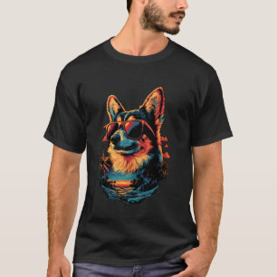Waliser Corgi Liebhaber Sonnenuntergang Retro Pemb T-Shirt