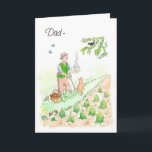Waliser-Gruß-Geburtstags-Karte für einen Mann: Karte<br><div class="desc">Eine Geburtstagskarte für einen Vater,  mit dem Gruß in Waliser. Die handgemalte Illustration,  durch Judy Adamson,  ist von einem Mann,  der in seinem Graben des Gemüsefleckens pausiert,  um zu einer singenden Amsel zu hören.</div>