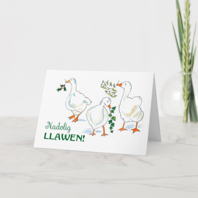 Waliser-Sprachgruß-Weihnachtsgans-Karte Feiertagskarte (Vorderseite)