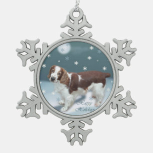 Waliser-Springerspaniel-Weihnachten Schneeflocken Zinn-Ornament