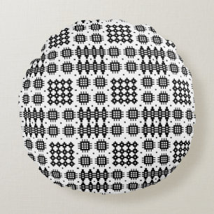 Waliser-Tapisserie-Muster-Schwarz-weißes rundes Kissen