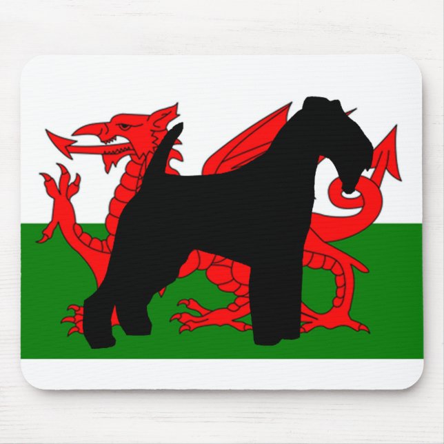 Waliser-Terrier-Silhouette Wales flag.png Mousepad (Vorne)