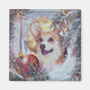 WaliserCorgi im Winter-Fenster Magnet