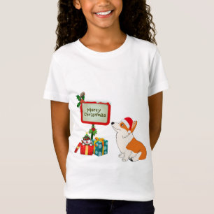 WaliserCorgi mit Weihnachtsmannmütze und Zeichen T-Shirt