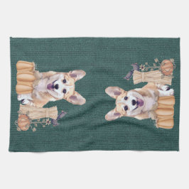 Walisercorgi-Welpe im Herbst Geschirrtuch