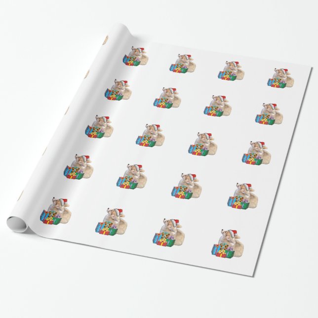 Walisercorgi-Welpe mit Weihnachtsmannmütze Geschenkpapier (Ungerollt)