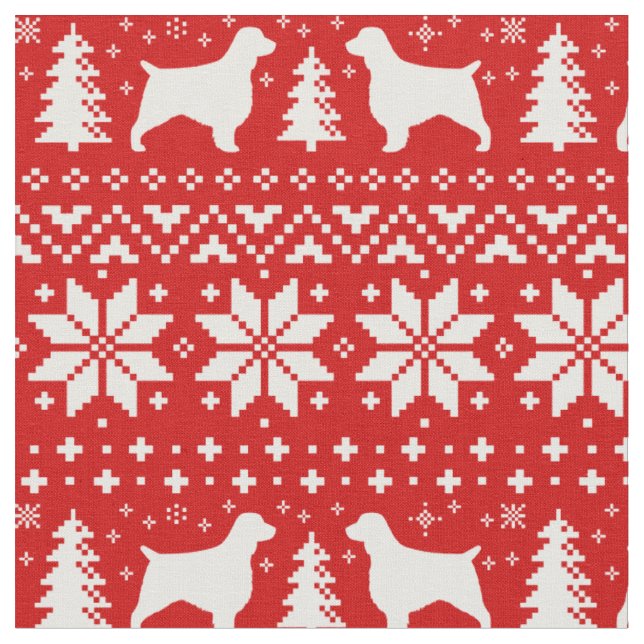 Waliserspringer-Spaniels-Weihnachtsmuster-Rot Stoff (Nahaufnahme)