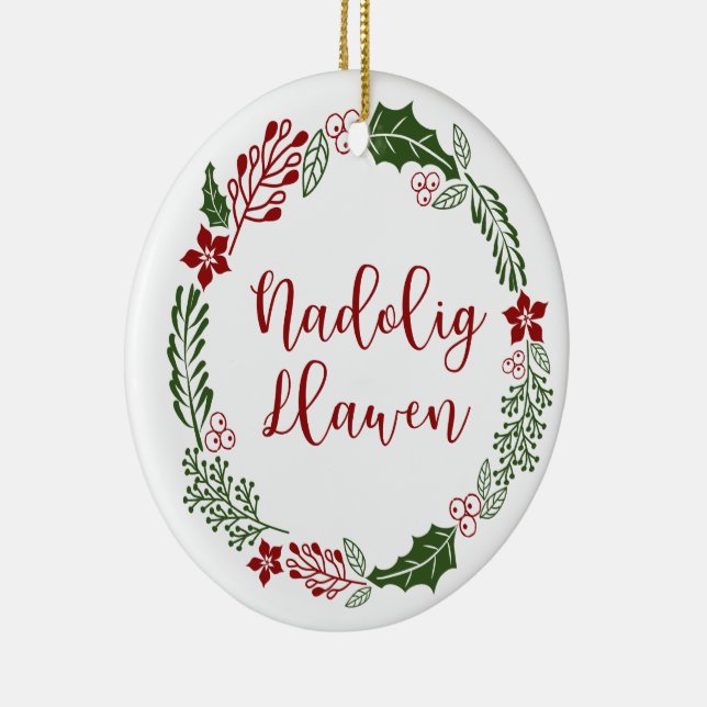 Walish frohe Weihnachtsfeier, Nadolig Llawen Keramik Ornament (Rechts)