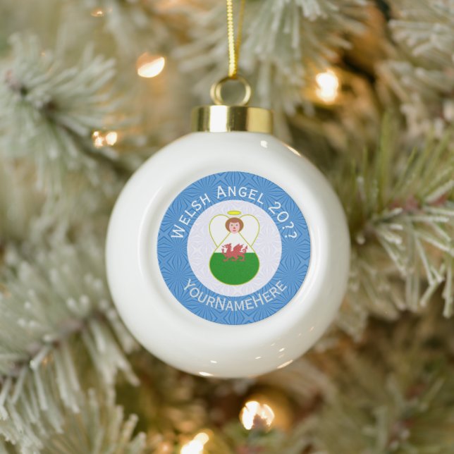Walisische Angel Hanukka Flag Personalisiert Keramik Kugel-Ornament (Baum)