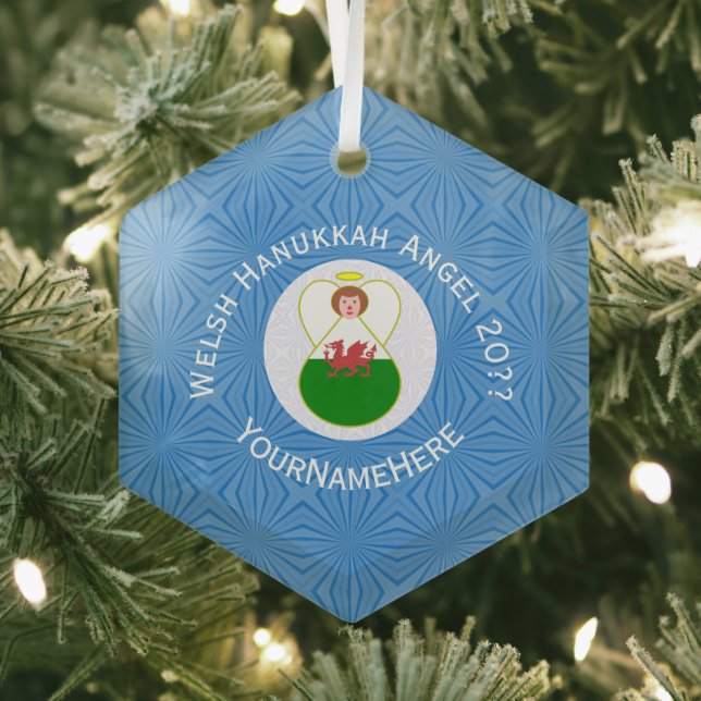 Walisische Angel Hanukka Flag Personalisiert Ornament Aus Glas (Insitu)