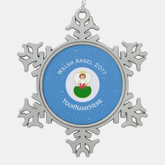 Walisische Angel Hanukka Flag Personalisiert Schneeflocken Zinn-Ornament (Vorderseite)